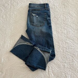 Women’s Dark Blue Cropped Frayed-Hem Jeans